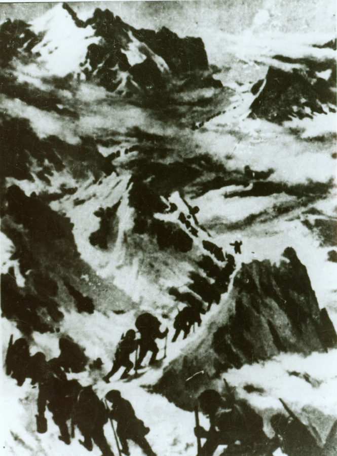 ↑資料圖片：紅軍過打鼓山。（圖片由陸軍第16集團軍某紅軍團提供）