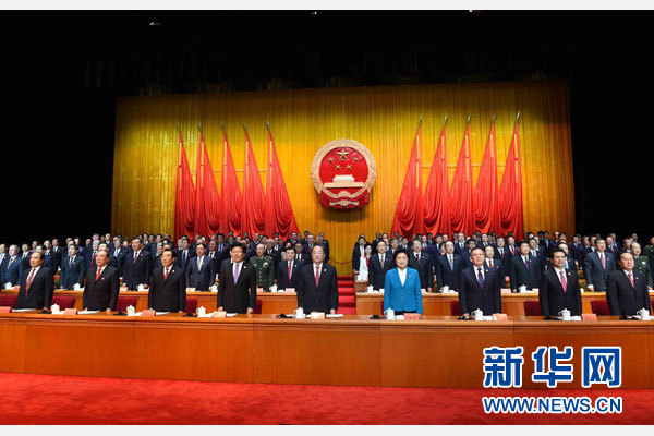 10月1日，慶祝中華人民共和國(guó)成立66周年暨新疆維吾爾自治區(qū)成立60周年大會(huì)在新疆人民會(huì)堂隆重舉行。 新華社記者 饒愛民 攝