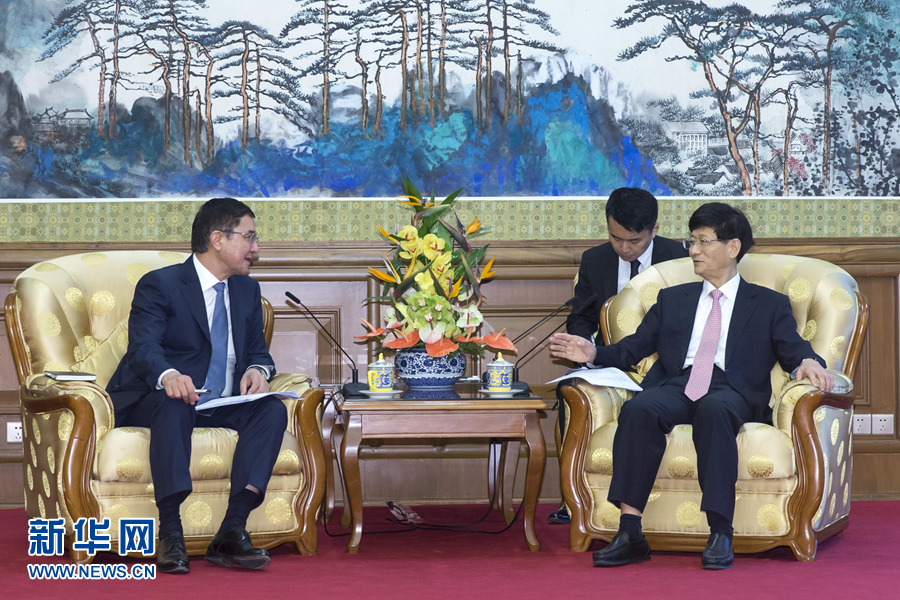 7月19日，中共中央政治局委員、中央政法委書記孟建柱在北京會見烏茲別克斯坦副總理庫奇卡羅夫。 新華社記者崔新鈺攝