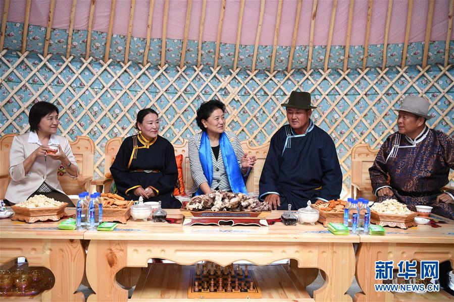 8月10日，中共中央政治局委員、國務(wù)院副總理、中央代表團(tuán)副團(tuán)長劉延?xùn)|率中央代表團(tuán)二分團(tuán)來到呼倫貝爾，把以習(xí)近平同志為核心的黨中央的親切關(guān)懷和全國人民的美好祝福帶給當(dāng)?shù)馗髯甯刹咳罕?。這是劉延?xùn)|在呼倫貝爾市陳巴爾虎旗與當(dāng)?shù)啬撩裼H切交談。新華社記者 連振 攝