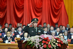 新疆軍區(qū)司令員、軍區(qū)黨委副書記彭勇向現(xiàn)場與會代表致敬