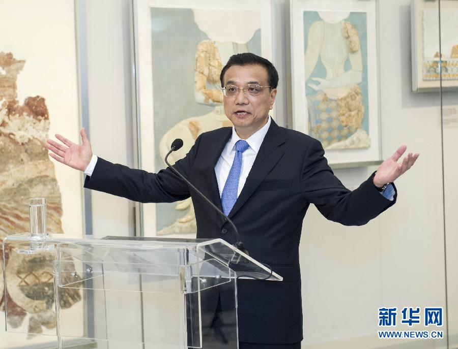 6月21日，國務(wù)院總理李克強(qiáng)與希臘總理薩馬拉斯共同出席希臘伊拉克利翁博物館新館開館儀式并發(fā)表講話。 新華社記者 王曄 攝