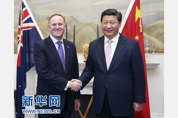 11月20日，國(guó)家主席習(xí)近平在惠靈頓同新西蘭總理約翰·基舉行會(huì)談。 新華社記者 姚大偉 攝