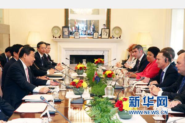 11月20日，中國(guó)國(guó)家主席習(xí)近平在惠靈頓同新西蘭總理約翰·基舉行會(huì)談。 新華社記者 馬占成 攝