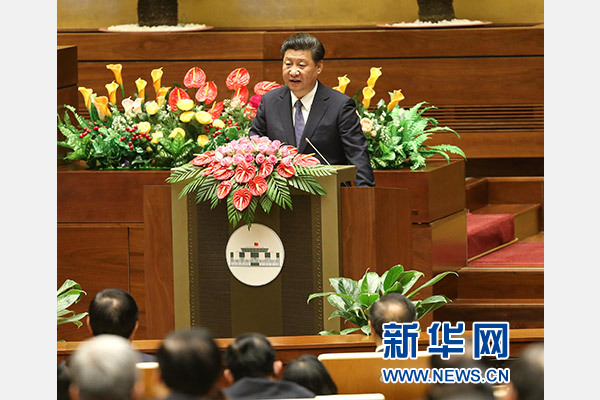 11月6日，中共中央總書記、國家主席習近平在越南國會發(fā)表題為《共同譜寫中越友好新篇章》的重要演講。 新華社記者 龐興雷 攝