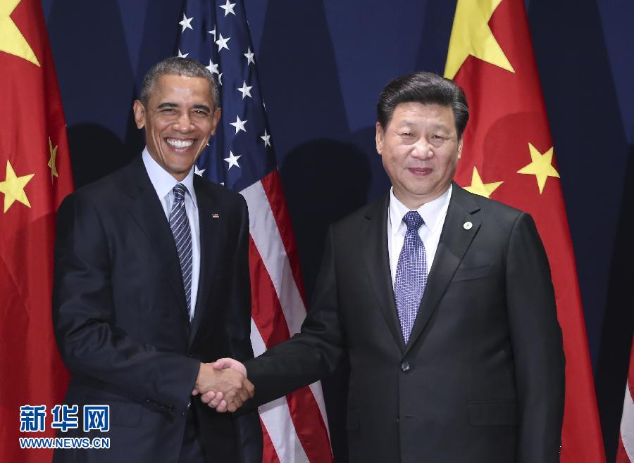 11月30日，中國國家主席習近平在巴黎會見美國總統(tǒng)奧巴馬。新華社記者蘭紅光攝