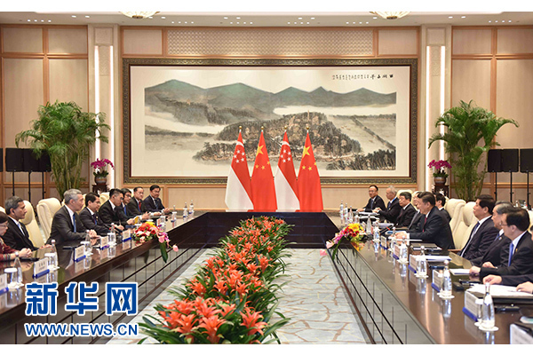 9月2日，國(guó)家主席習(xí)近平在杭州會(huì)見新加坡總理李顯龍。新華社記者張鐸攝