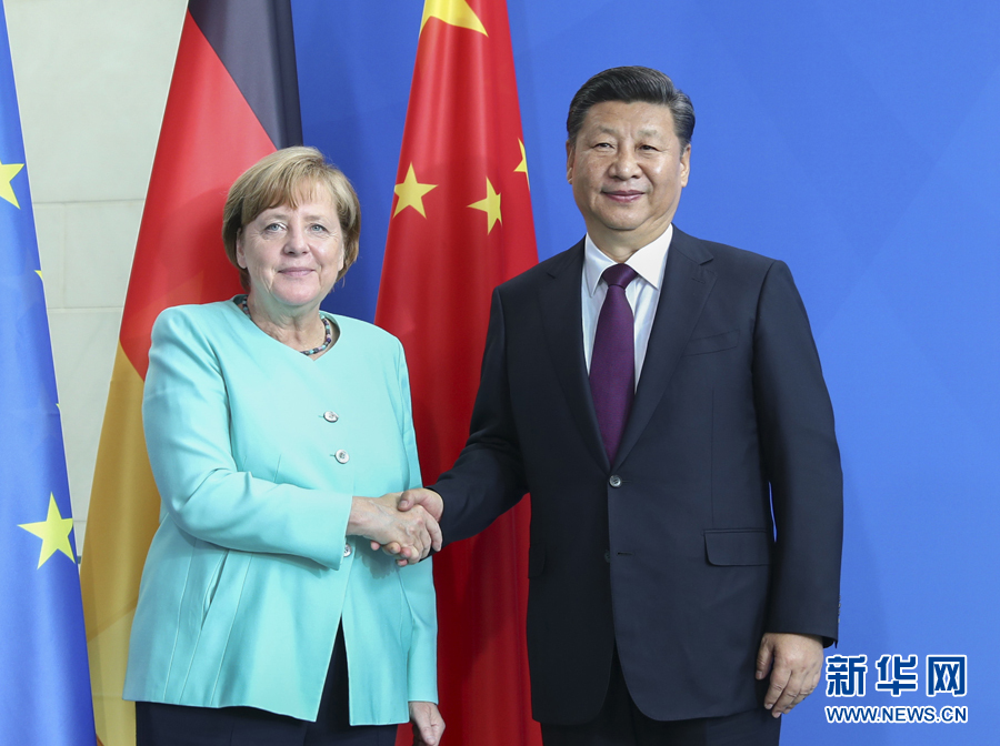 7月5日，國(guó)家主席習(xí)近平在柏林同德國(guó)總理默克爾舉行會(huì)談。新華社記者謝環(huán)馳攝